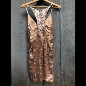 Strappy champagne sequin mini dress